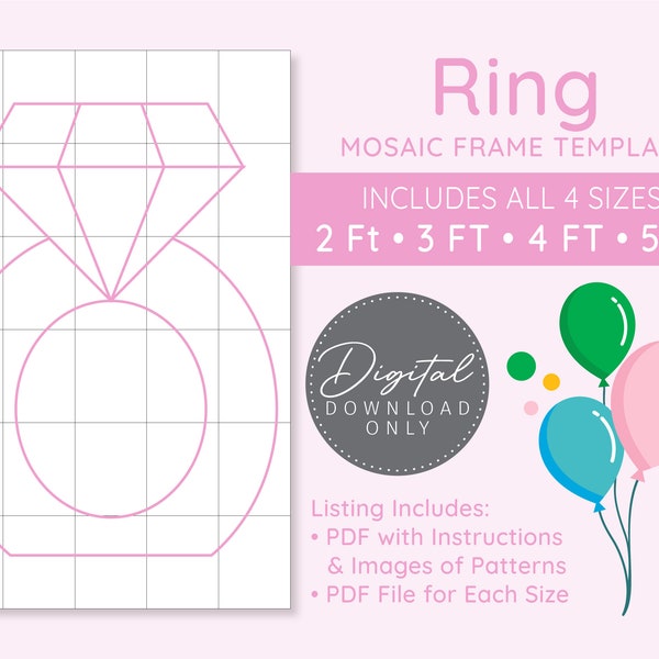 Ring Mosaic Digital Template - 2 Ft, 3 Ft, 4 Ft, 5 Ft, Mosaic Balloons, Bridal Shower Balloon, Engagement Ring, Bridal Party Balloon