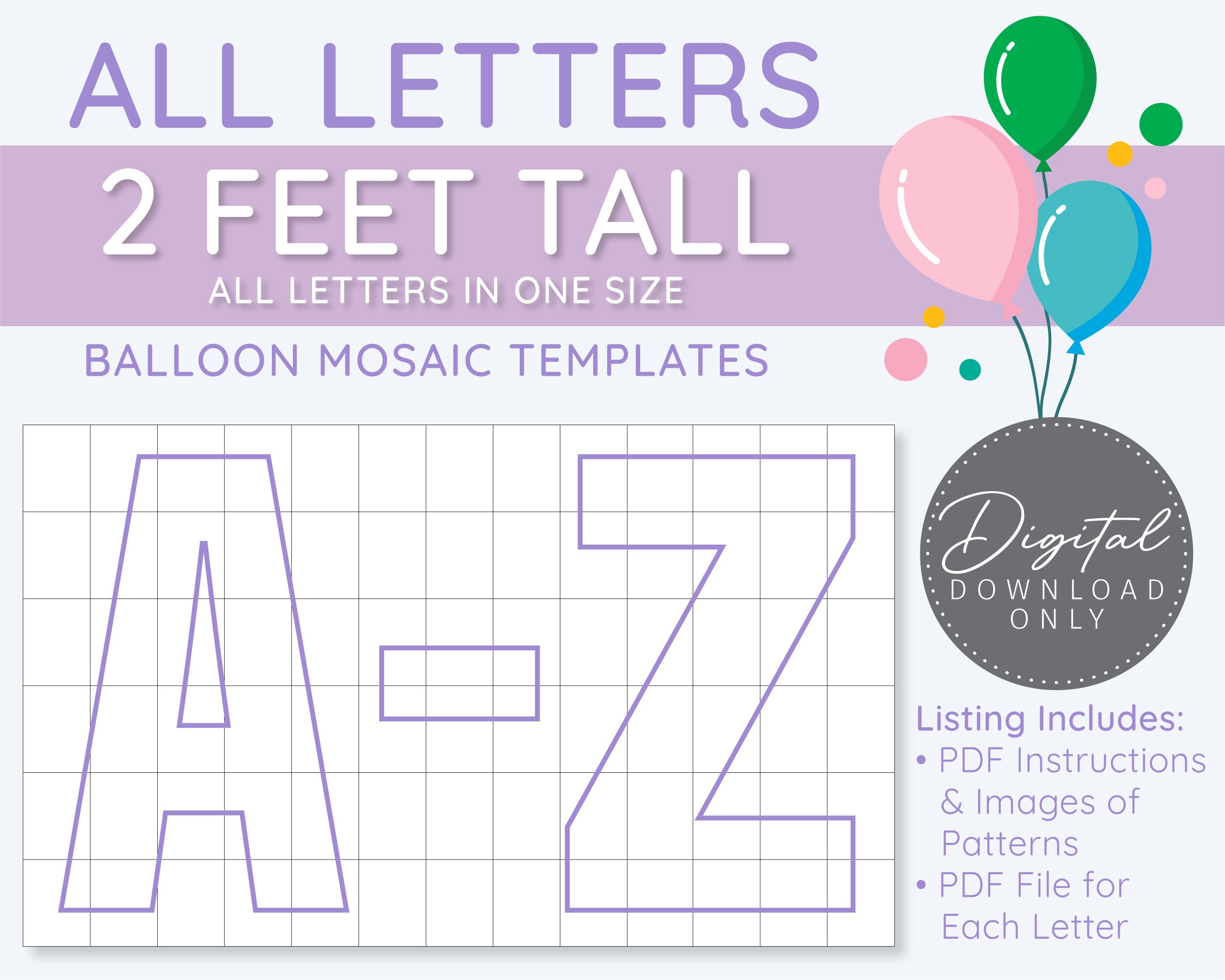 All Letters A Z Balloon Mosaic Templates In One Size 2 Ft Etsy