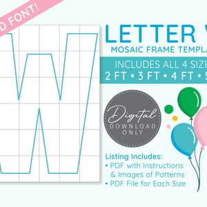 Letter W Mosaic Digital Template - 2 Ft, 3 Ft, 4 Ft, 5 Ft, Balloon Letters, Mosaic Balloons, Mosaic Letters, PDF Download
