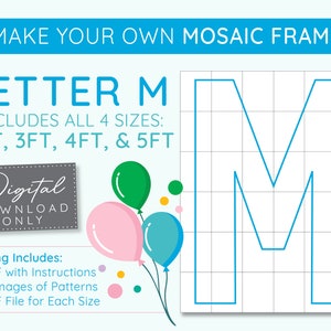 Letter M Mosaic Digital Template - 2 Ft, 3 Ft, 4 Ft, 5 Ft, Balloon Letters, Mosaic Balloons, Mosaic Letters, PDF Download