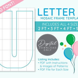 Letter U Mosaic Digital Template - 2 Ft, 3 Ft, 4 Ft, 5 Ft, Balloon Letters, Mosaic Balloons, Mosaic Letters, PDF Download