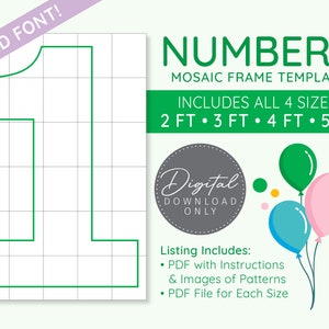 Number 1 Mosaic Digital Template - 2 Ft, 3 Ft, 4 Ft, 5 Ft, Balloon Numbers, Mosaic Balloons, Mosaic Numbers, PDF Download
