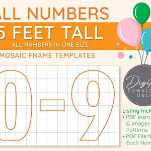 All Numbers 0-9 Mosaic Digital Templates in One Size - 5 Ft, Balloon Numbers, Mosaic Balloons, Mosaic Numbers, PDF Download