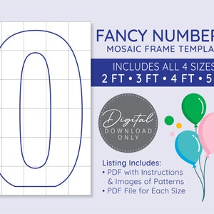 Fancy Number 0 Mosaik Digitale Vorlage - 2 Ft, 3 Ft, 4 Ft, 5 Ft, Fancy Balloon Numbers, Marquee Numbers, digitaler Download