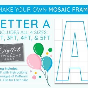 Letter A Mosaic Digital Template - 2 Ft, 3 Ft, 4 Ft, 5 Ft, Balloon Letters, Mosaic Balloons, Mosaic Letters, PDF Download