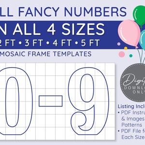 Alle Fancy Zahlen 0-9 Alle Größen Mosaik Digitale Vorlagen - 2 Ft, 3 Ft, 4 Ft, 5 Ft, Fancy Balloon Numbers, Marquee Numbers, Digital Download