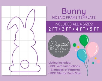 Bunny Mosaic Digital Template - 2 Ft, 3 Ft, 4 Ft, 5 Ft, Mosaic Balloons, Easter Balloon, Easter Bunny, Baby Bunny Rabbit, PDF Download