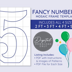 Fancy Number 5 Mosaik Digitale Vorlage - 2 Ft, 3 Ft, 4 Ft, 5 Ft, Fancy Balloon Numbers, Marquee Numbers, digitaler Download