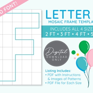 Letter F Mosaic Digital Template - 2 Ft, 3 Ft, 4 Ft, 5 Ft, Balloon Letters, Mosaic Balloons, Mosaic Letters, PDF Download