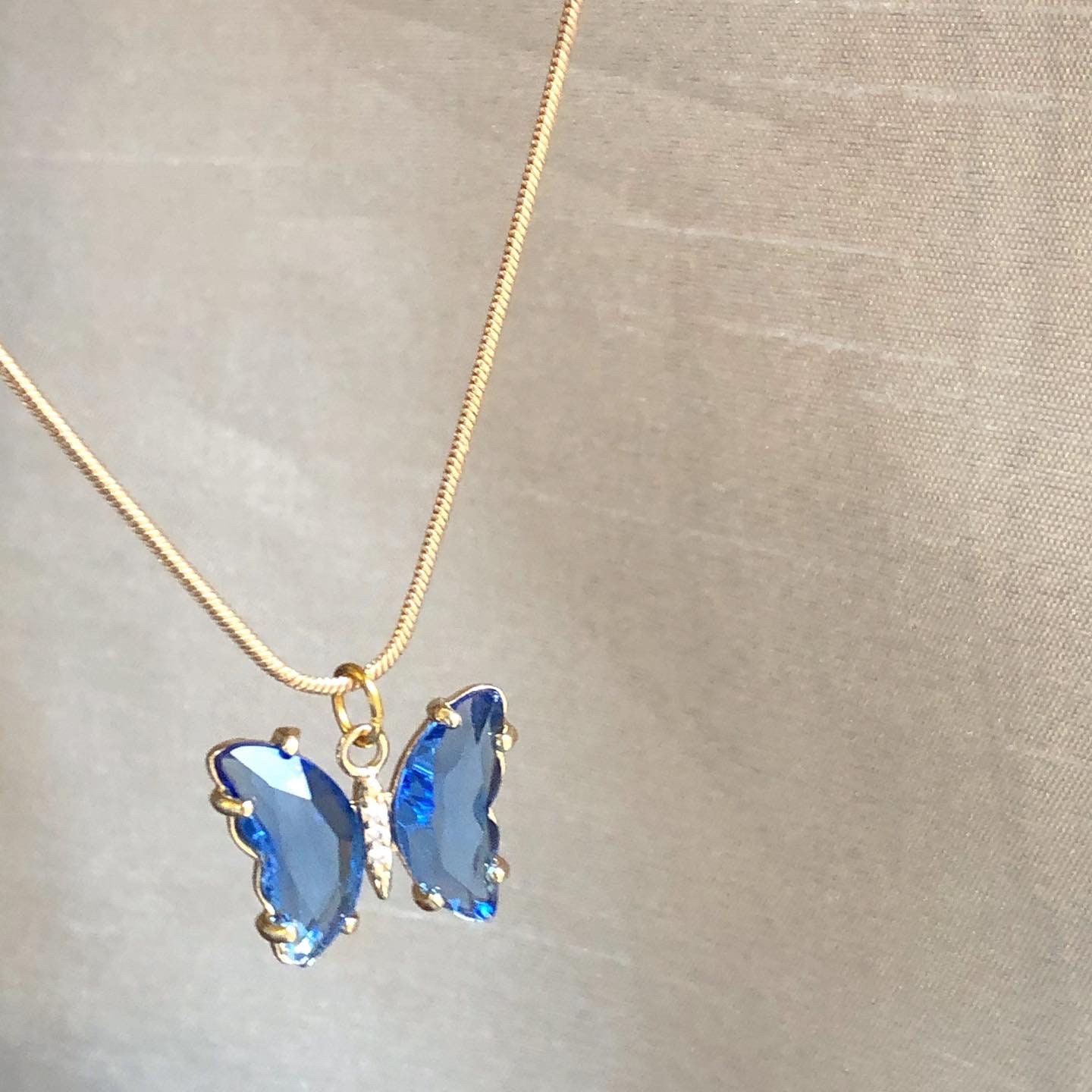 Crystal Butterfly Necklace Etsy