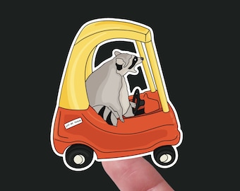2" Wide Road Rage Little Tyke Raccoon Waterproof Vinyl Sticker