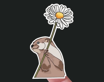 Otter Holding Daisy Waterproof Vinyl Sticker / MegWildDesigns / Personalize Your Water Bottle/Planner/Computer/Helmet / Die Cut / Animal