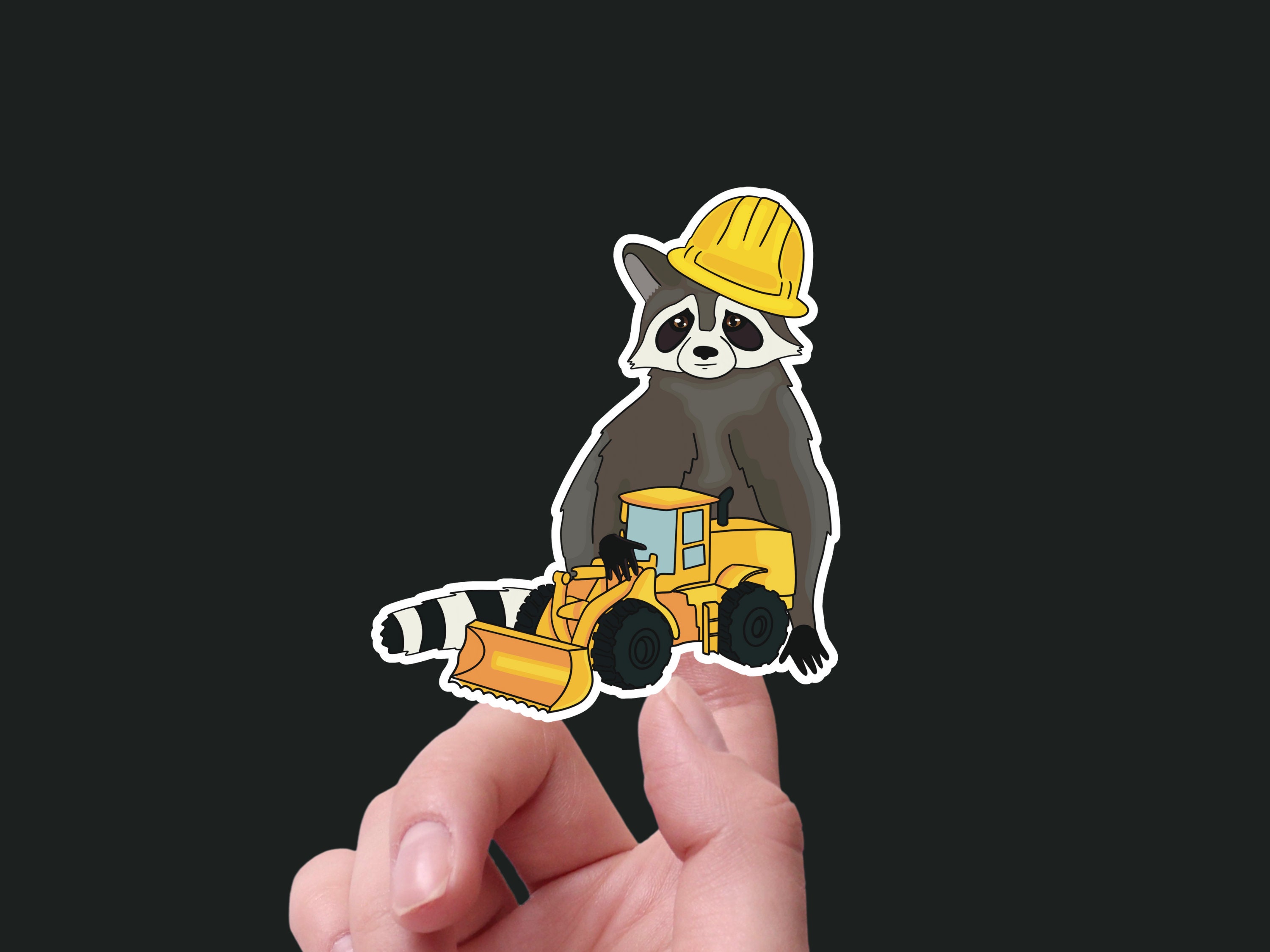 2" Construction Raccoon Playing with Tonka Bulldozer