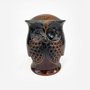 Vintage Mid Century Arthur Wood Owl Retro Dark Brown Ceramic Pottery Money Box,
