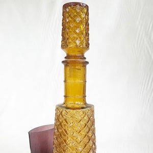 Rossini genie bottle decanter in Empoli glass with stopper in amber harlequin pattern