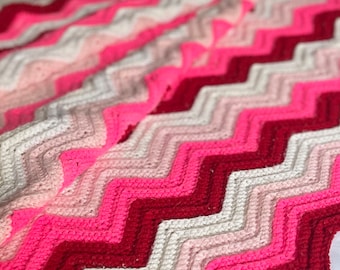 Vintage Hand Crocheted Granny Blanket, Scalloped Edge Throw
