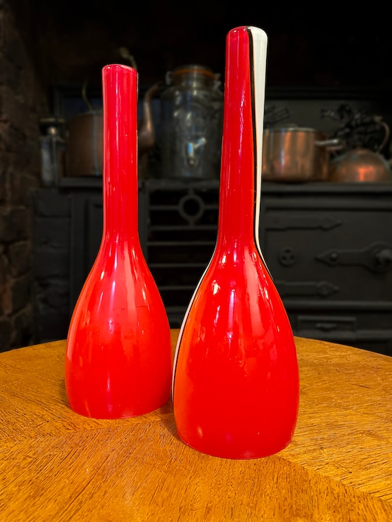 【Luciano Vistosi】MURANO フラワーベース　花瓶 レッド Mid-century Murano Luciano Vistosi Red-white-black Glass