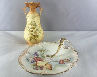 Turn Of The Century 1905 Edwardian Handpainted Porcelain Platter And Vase.