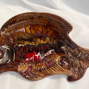 Mid century 1960&#39;s Vintage Vallauris Majolica Studio Art Pottery Ceramic Fish Dish pristine condition.