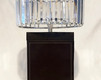 Antikes Paar großer Kristallglas Art Deco und Chrom ovale Lampenschirme