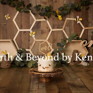Bee Day Cake Smash Digital Backdrop First Birthday Digital Download, Add Your Own Subject Photoshop Template, Digital Composite