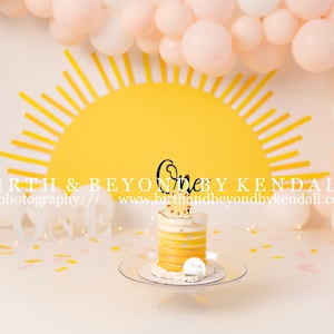 Sunshine thema Cake Smash digitale achtergrond eerste verjaardag digitale download, voeg uw eigen onderwerp Photoshop-sjabloon, digitale composiet toe