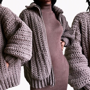 Patrón de chaqueta de ganchillo con bolsillos / Abrigo moderno con cremallera (Descarga digital en PDF)