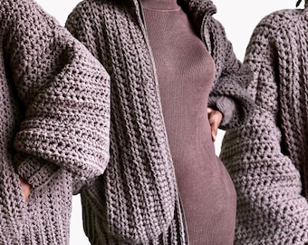 Crochet Jacket Pattern with Pockets | Modern Zipper Coat (Digital PDF Download)