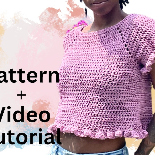 Crochet Raglan Ruffle Top xs-3xl Pattern PDF INSTANT DOWNLOAD +Video