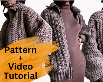 Veste Au Crochet Avec Poches Et Fermeture Éclair (Pas De Machine À Coudre Nécessaire) + Vidéo Pdf TÉLÉCHARGEMENT NUMÉRIQUE INSTANTANÉ