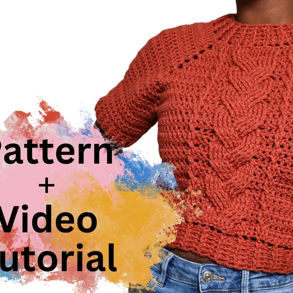 Crochet Raglan Cable Crop Top Pattern PDF INSTANT DOWNLOAD +Video