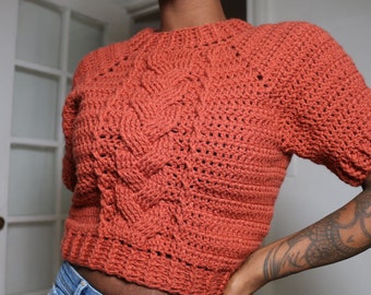 Patroon gehaakte raglankabel crop top pdf INSTANT DOWNLOAD + video