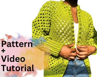 Crochet Hex Cardigan Pattern PDF INSTANT DOWNLOAD +Video