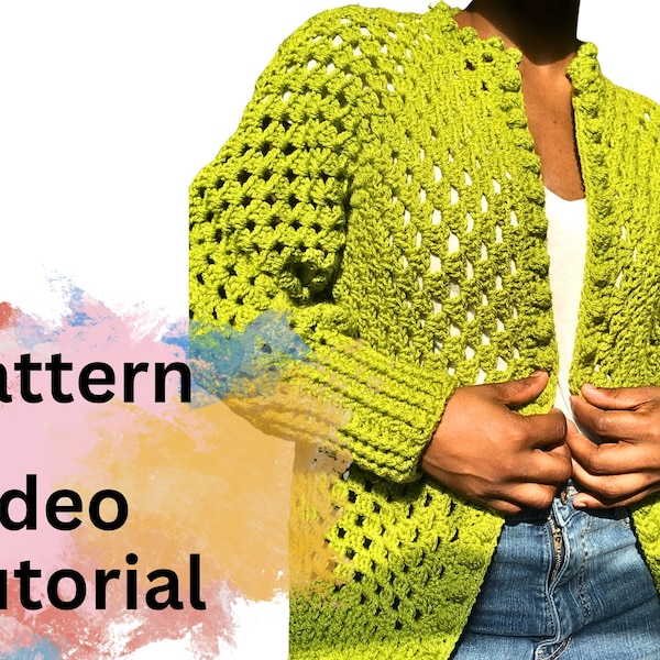 Crochet Hex Cardigan Pattern PDF INSTANT DOWNLOAD +Video