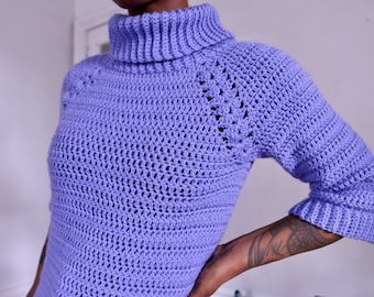 Crochet Raglan Simple Turtleneck Pattern PDF INSTANT DOWNLOAD +Video
