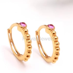 Brilliant Ruby Gold Earrings Bali Style | Artisan Handmade Jewelry | Luxury Boho Statement Earrings, Elegant Boho Gold Earrings