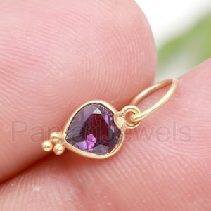 AA Amethyst Heart Charm, 18k Solid Gold Charm, Gold Charm, Charm Pendant, Natural Amethyst Heart Charm, Charm Necklace, Handmade Gold Charm,