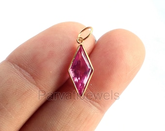 Elegant Lab-Created Pink Tourmaline Charm, 18k Solid Gold Charm, Handmade Gold Charm, Charm Necklace,  Pink Tourmaline Charms, Gift For Her