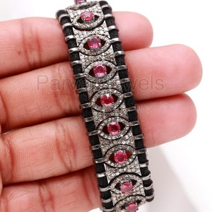 Natural Pink Ruby Thread Bracelet, Pave Diamond Bracelet, July Birthstone Bracelet, 925 Sterling Silver Bracelet, Gift for her,