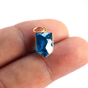 Lab-Created Blue Topaz Charm, 18k Solid Gold Charm, Handmade Gold Charm, Charm Pendant, AA Blue Topaz Charms, Gemstone Charms, Gift For Her