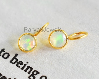 18k Solid Gold Ethiopian Opal Charm, Bezel Setting, October Birthstone Pendant
