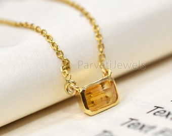Natural Citrine 18k Solid Gold Charm Necklace Jewelry, Citrine Charm Necklace, 18K Solid Gold Necklace, Handmade Gold Jewelry, Gift For Her,
