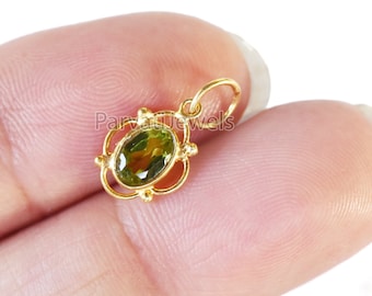 18k Solid Gold Peridot Charm Charm, Lab Created Peridot Charm, Gold Charm, Charm Necklace, Charm Pendant, Handmade Gold Charm, Gift for Her,