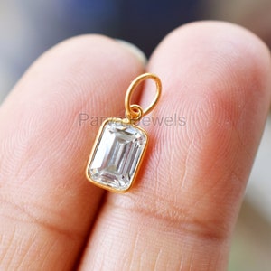 1 Pc Natural Moissanite 18K Gold Charm Pendant, AA Moissanite Gold Charm, Solid Gold Charm, April Birthstone Charm Pendant, Gift For Her