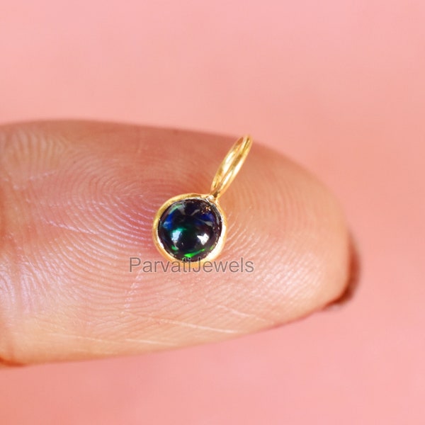 Natural Black Opal Gemstone 18K Solid Gold Charm Pendant, Solid Gold Charm Pendant, Gold Charm Pendant For Jewelry Making, Gift For Her