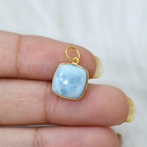 18k Solid Gold Natural Larimar Gemstone Charm, 18k Gold Charm Larimar, Gold Charm, Minimalist Gold Charm, Larimar Gold Charm For Jewelry