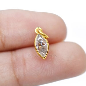 Natural Moissanite Solid 14K & 18K Gold, Marquise Charm Pendant, Marquise Moissanite Gold Charm, Solid Gold Charm, April Birthstone Charm