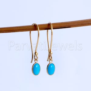 AA Sleeping Beauty Turquoise Earrings, Turquoise Gold Earring, Solid 18k Gold Earrings, Handmade Gold Earrings, Minimalist Dangle Earrings