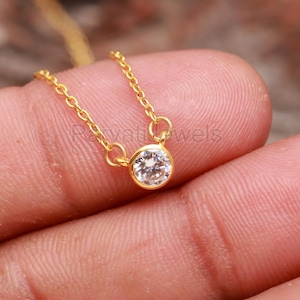 Natural Moissanite Necklace, 18k Solid Gold Necklace, Moissanite Necklace, Handmade Gold Necklace, April Birthstone Necklace, Gold Necklace