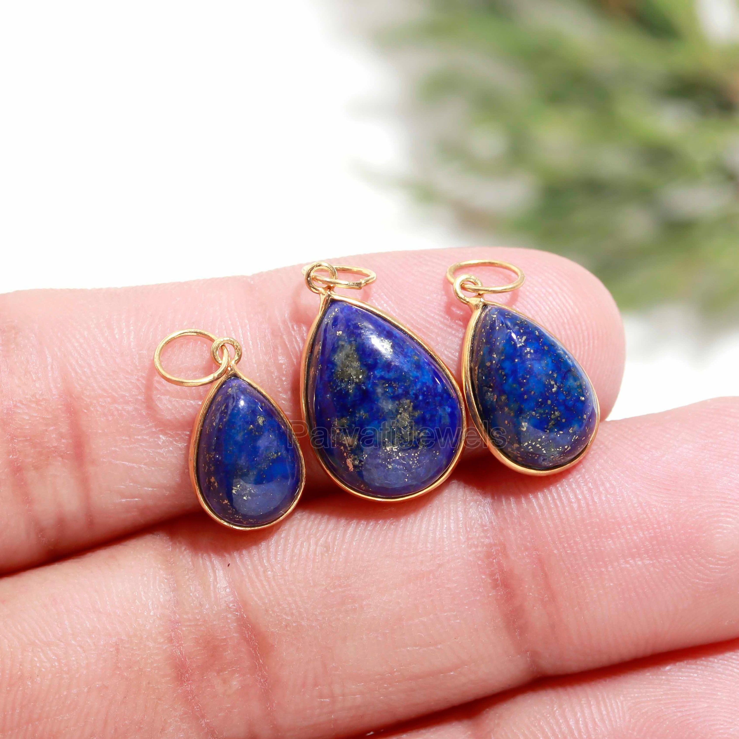 Natural Lapis Lazuli Charm, Solid 18k Gold Charm, Gold Charms